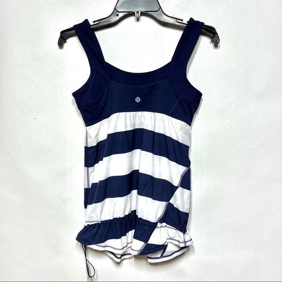 Lululemon Run: Chase Me Tank Wide Bold Stripe Printed White Deep Indigo 6 - Picture 3 of 6
